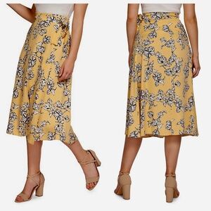 NWT Dex Floral Midi A-Line Wrap Skirt Tie-Waist Butter Yellow Women's Size S